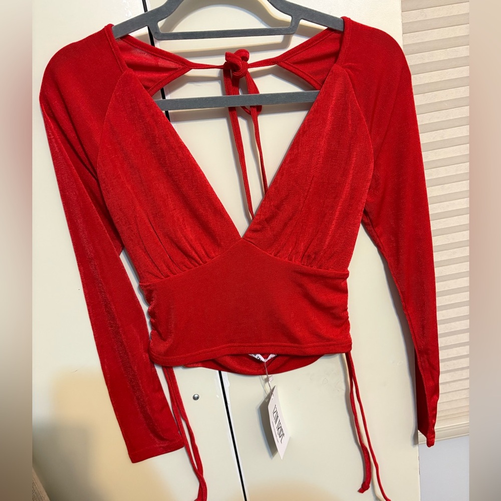 12th Tribe Vibrant Red Wrap Blouse
